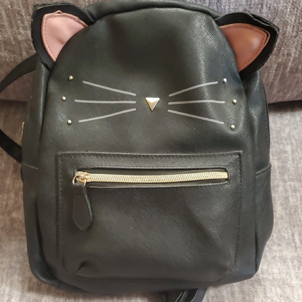 Black Cat Ear Backpack with Gold Accents